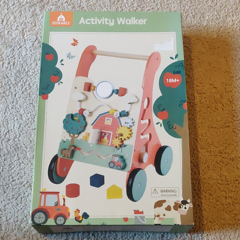 Zookabee Wooden Baby Walker Push and Pull Learning Activity Walker Kids - Farm